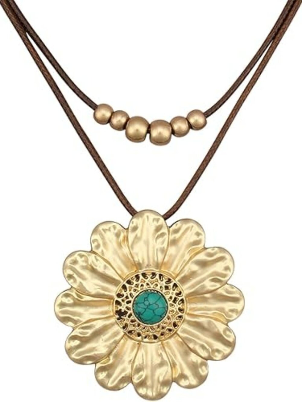New Boho Necklace Sunflower Chunky Circle Layered Boho Leather Large Statement